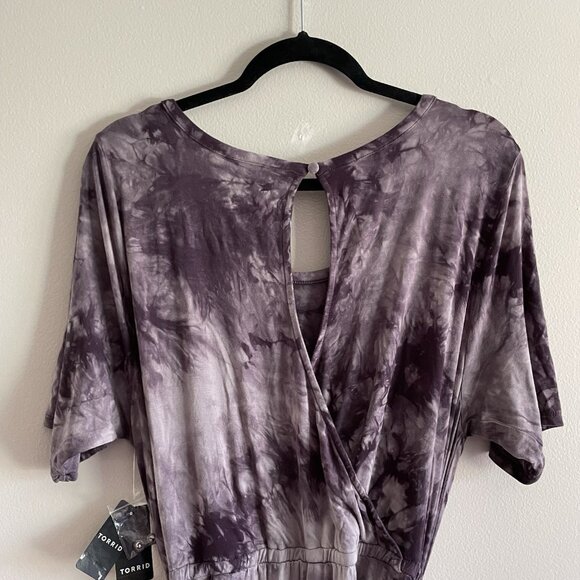 Torrid Sz 1X Soft Purple Tie Dye Belted Cropped Super Soft Culotte Jumpsuit NWT - Picture 14 of 16